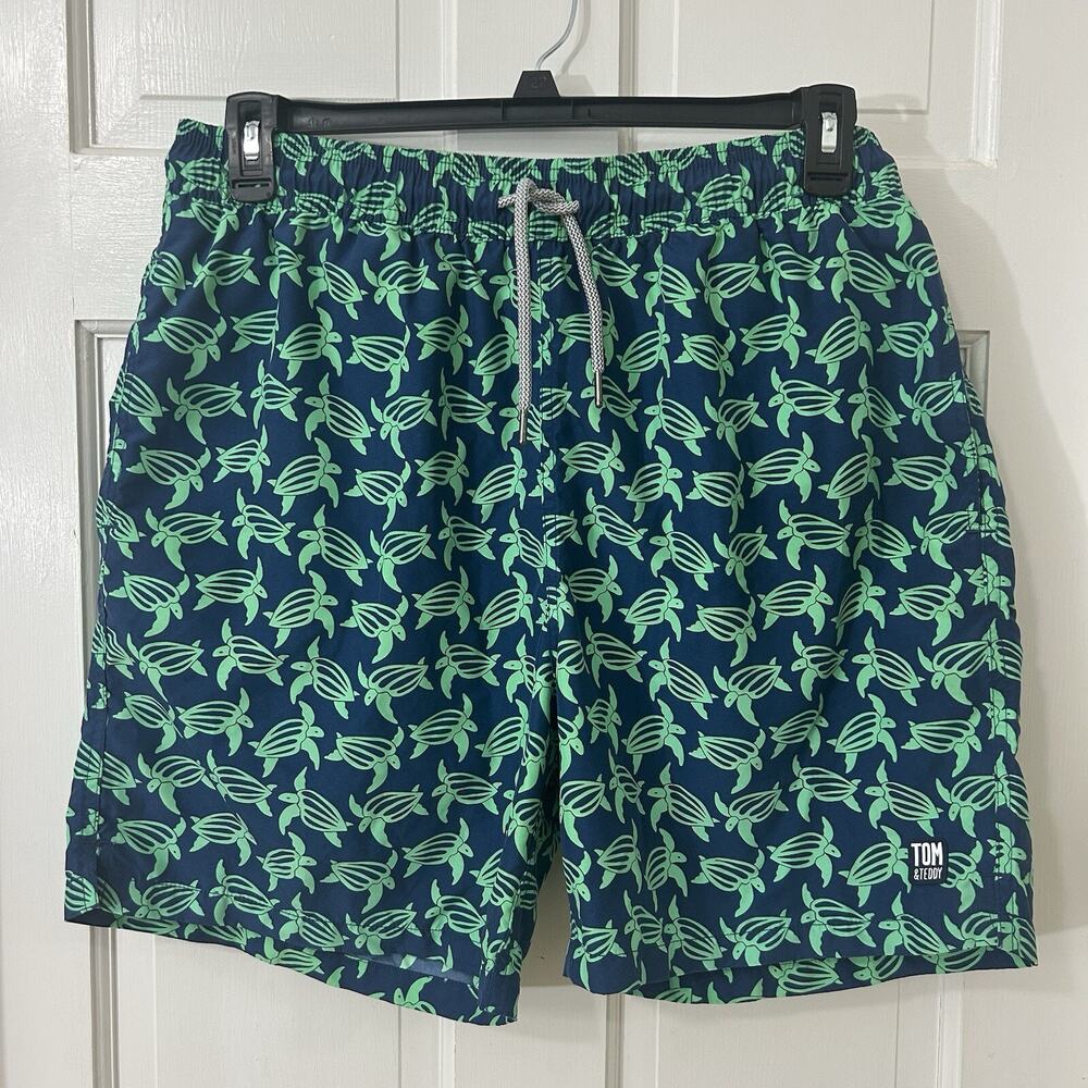 TOM & TEDDY Green Blue Sea Turtles Adult UPF 50+ Quick Dry Swim Shorts Sz XL‎